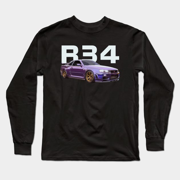 JDM CAR R34 bnr34 V-SPEC Midnight Purple III v-spec Long Sleeve T-Shirt by cowtown_cowboy